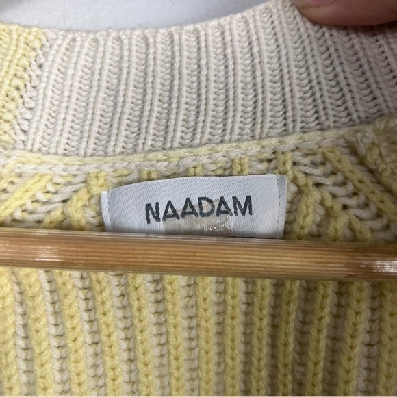 Naadam Fisherman Colorblock Cardigan yellow cream wool cashmere size large - Picture 4 of 11
